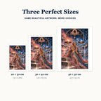 Libra celestial scales diamond painting size guide for 20 × 30, 30 × 40, and 40 × 50 cm.