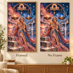 Libra celestial scales oracle diamond painting shown in framed and no-frame styles.