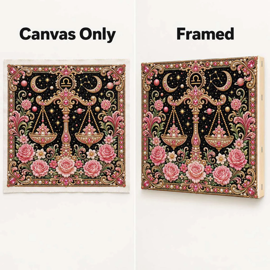 libra canvas-only and framed display options; no decorative outer frame included