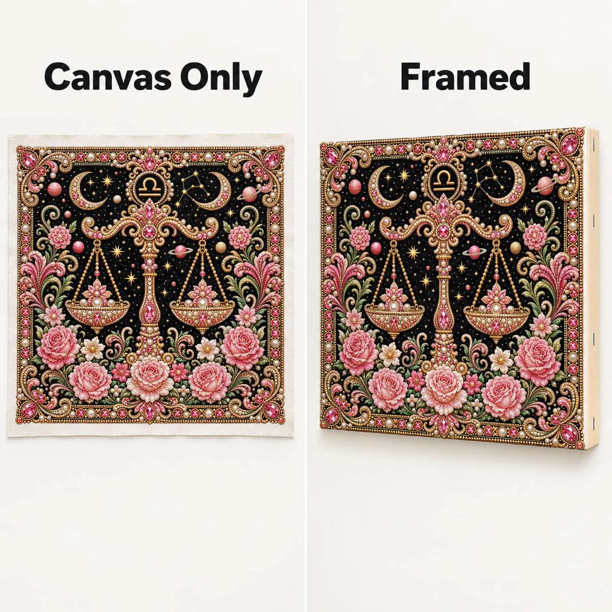 libra canvas-only and framed display options; no decorative outer frame included