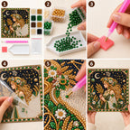 Six illustrated steps for placing pearls on the libra design