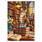 Library Cat & Books Diamond Painting Kit finished diamond artwork on white background