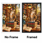 Library Cat & Books Diamond Painting Kit No Frame and Framed comparison