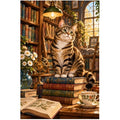Library Cat & Books original artwork on white background