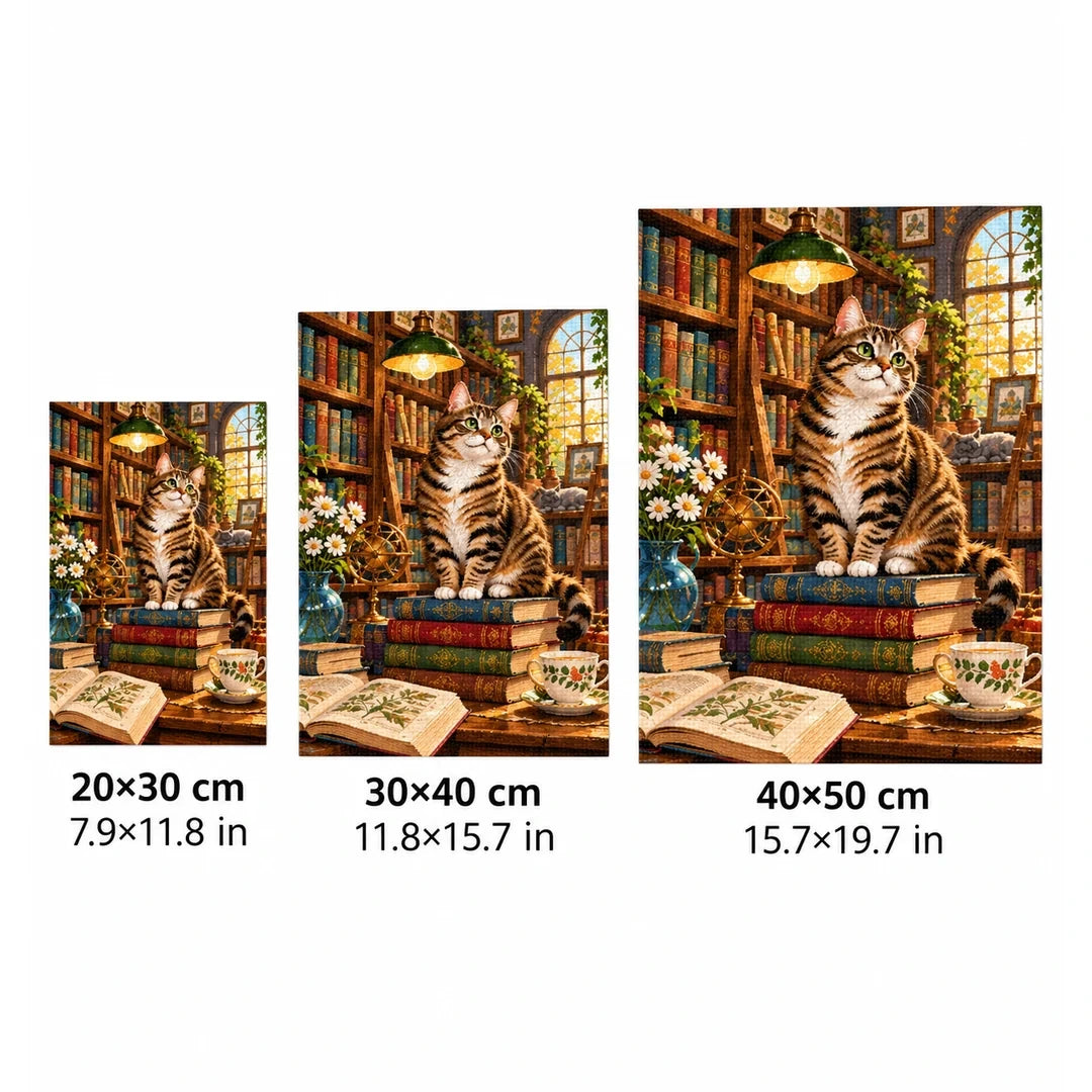 Library Cat & Books Diamond Painting Kit size guide