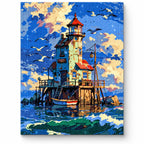 Finished diamond painting for Lighthouse At Sunset Harbor Diamond Painting Kit