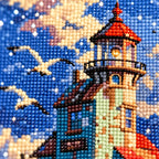 Diamond detail for Lighthouse At Sunset Harbor Diamond Painting Kit