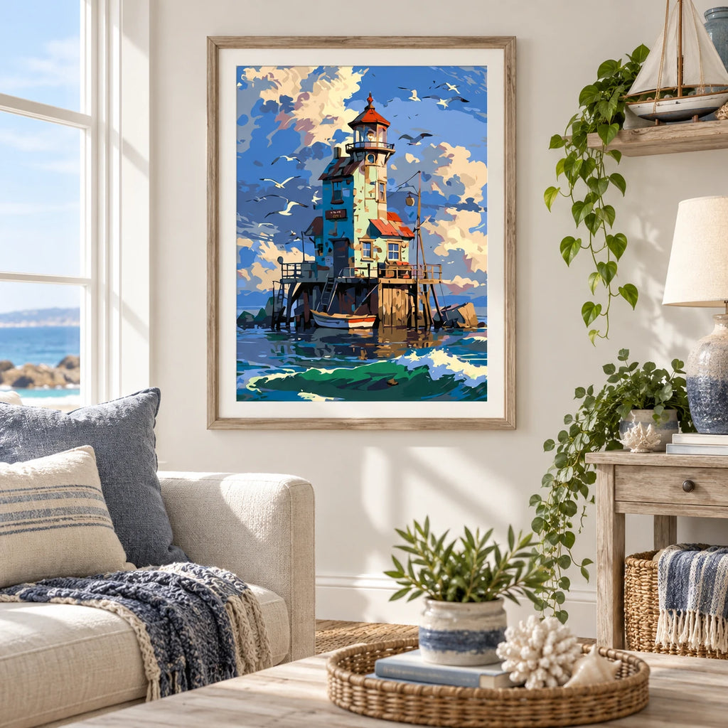 Home decor scene for Lighthouse At Sunset Harbor Diamond Painting Kit