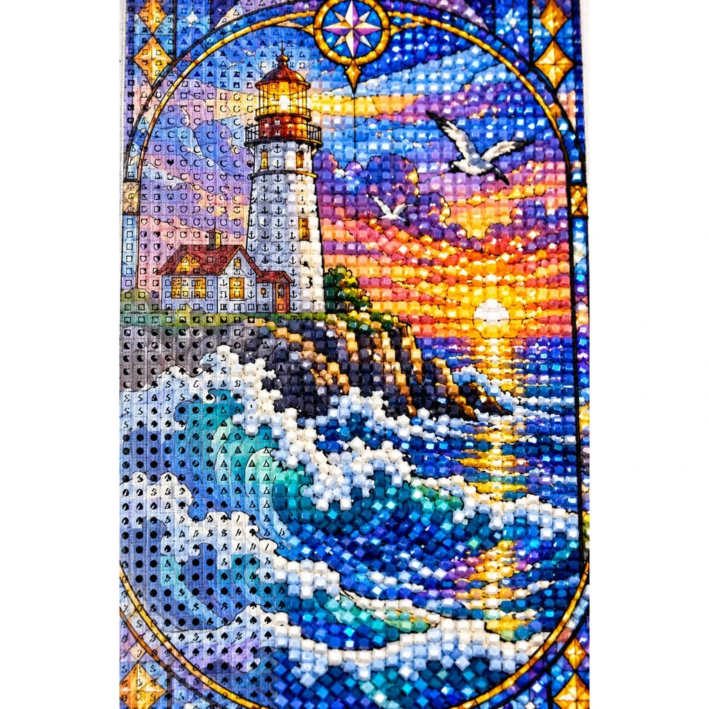 Lighthouse Storm Waves Diamond Painting Kit — canvas and drill material detail