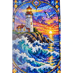 Lighthouse Storm Waves Diamond Painting Kit — canvas and drill material detail