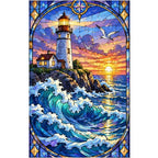 Lighthouse Storm Waves Diamond Painting Kit — original white-background artwork