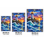 Lighthouse Storm Waves Diamond Painting Kit — 20 by 30, 30 by 40, and 40 by 50 centimeter size guide