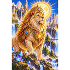 Lion Guardian Sun Crystal finished diamond painting on white