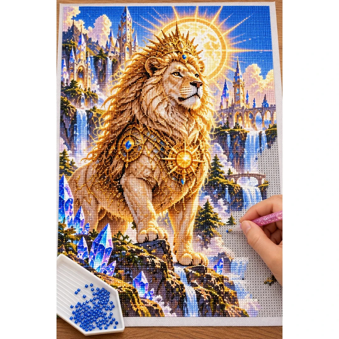 Lion Guardian Sun Crystal diamond painting process