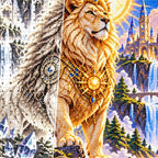 Lion Guardian Sun Crystal canvas and resin drill detail
