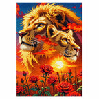 Finished lions and roses sunset diamond painting with sparkling drills