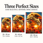 Three size options for the lions and roses diamond painting: 20 × 30, 30 × 40, and 40 × 50 cm