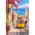Lisbon Yellow Tram Street original artwork on white background