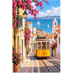 Lisbon Yellow Tram Street original artwork on white background