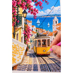 Lisbon Yellow Tram Street diamond placement process