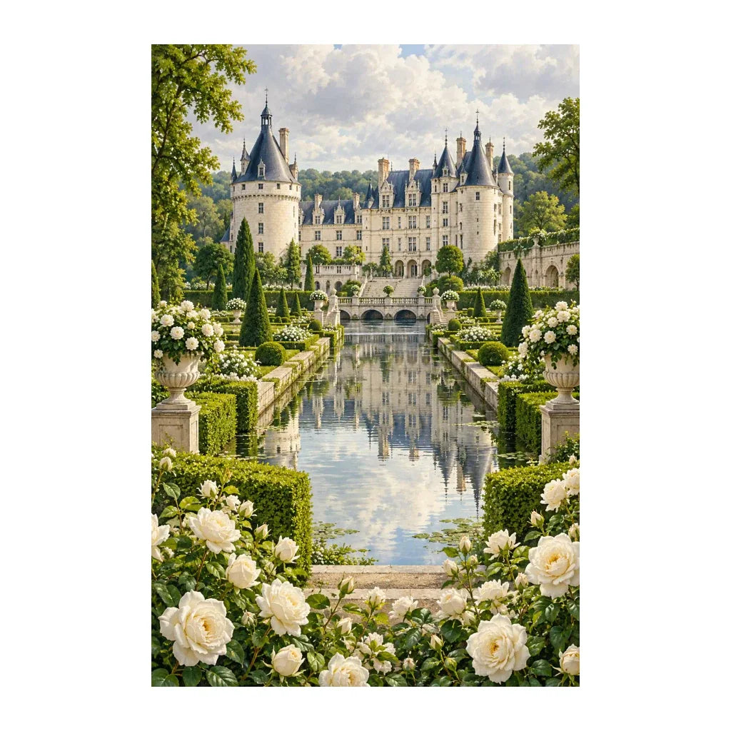 Original Loire Chateau Garden artwork on a white background.