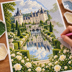 Hands placing diamond drills on the Loire Chateau Garden design.