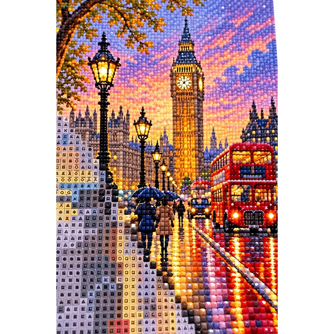 London Big Ben Rainy Sunset diamond and canvas detail