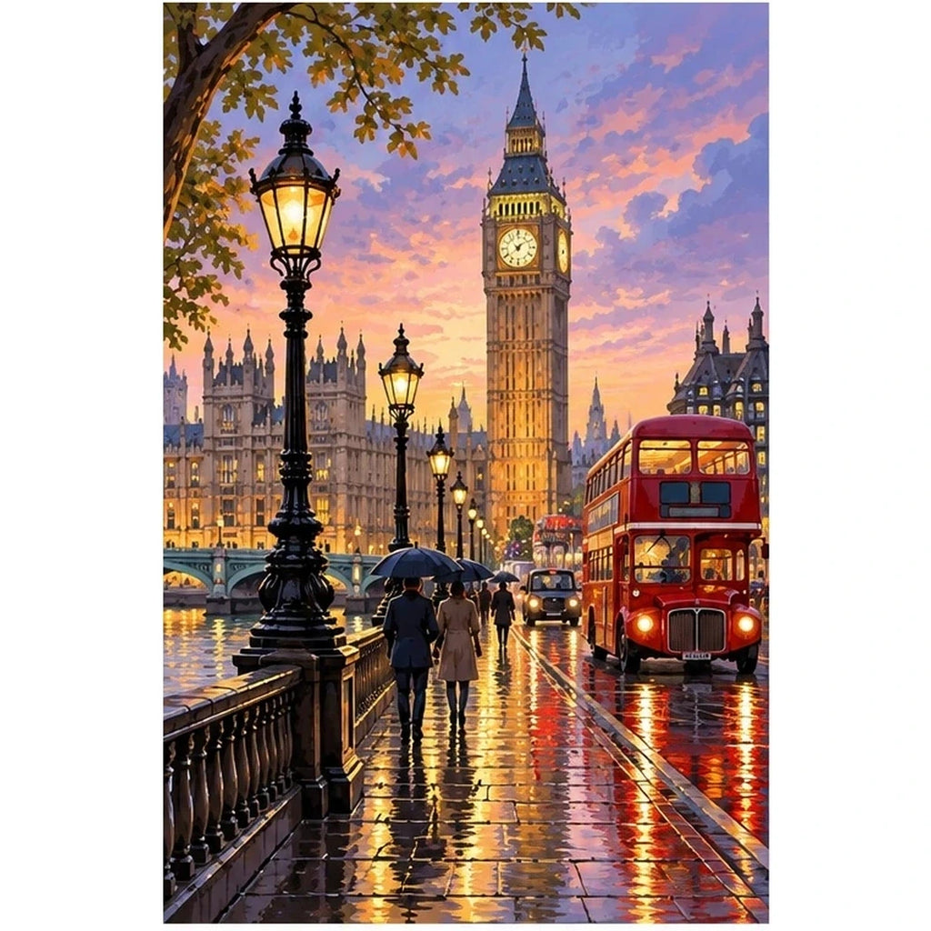 London Big Ben Rainy Sunset original artwork on white background