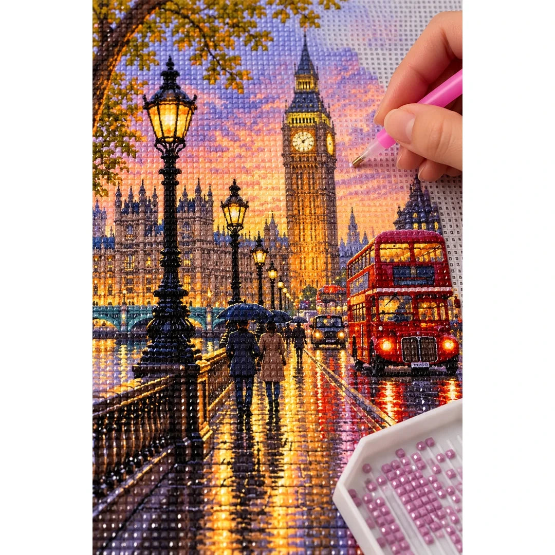 London Big Ben Rainy Sunset diamond placement process