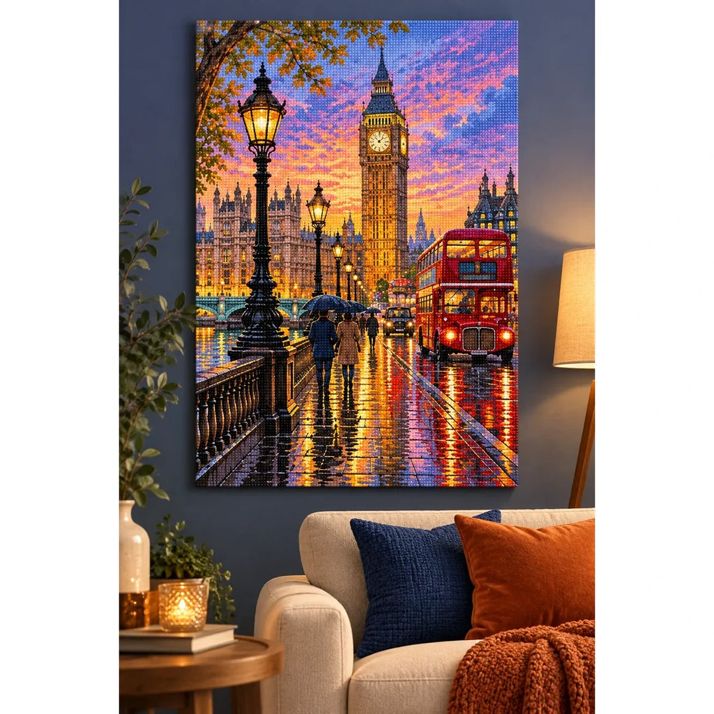 London Big Ben Rainy Sunset home decor scene