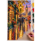 London Bookshop Rainy Street diamond painting process