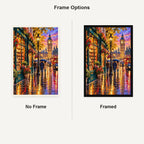 London Bookshop Rainy Street No Frame and Framed comparison
