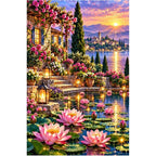 Lotus Lantern Garden Twilight — original artwork on a clean white background