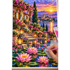 Lotus Lantern Garden Twilight — diamond painting process with applicator pen