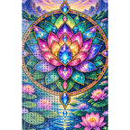 Lotus Mandala Pond Diamond Painting Kit — canvas and drill material detail