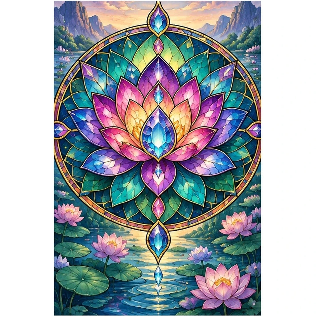 Lotus Mandala Pond Diamond Painting Kit — original white-background artwork