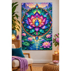 Lotus Mandala Pond Diamond Painting Kit — finished diamond painting in a home setting
