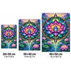 Lotus Mandala Pond Diamond Painting Kit — 20 by 30, 30 by 40, and 40 by 50 centimeter size guide