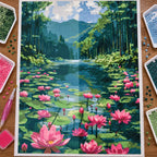 Diamond painting process for Lotus River Haven Diamond Painting Kit