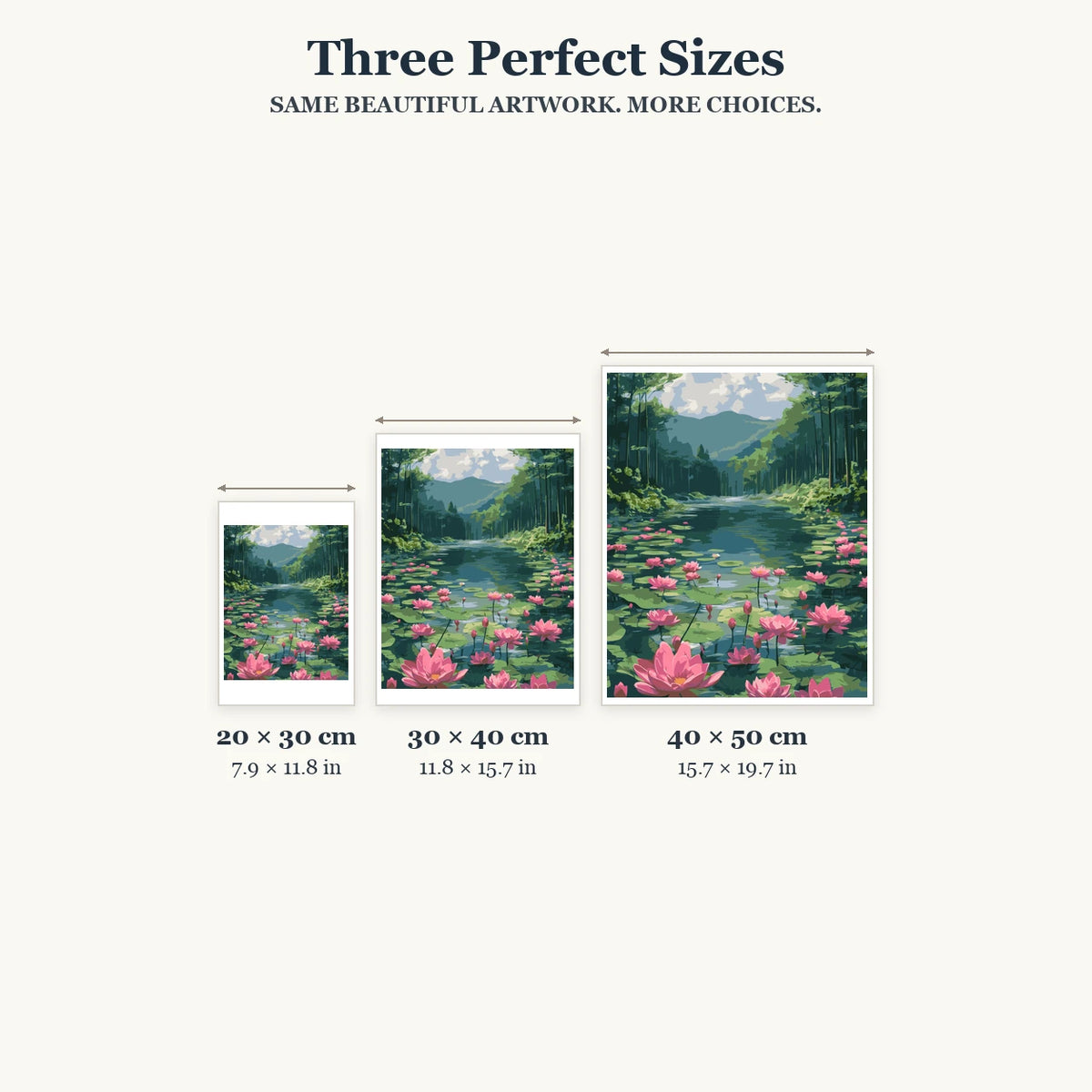 Size guide for Lotus River Haven Diamond Painting Kit