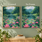 Framed and no-frame comparison for Lotus River Haven Diamond Painting Kit