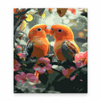 Lovebirds Among Flowers paint by numbers artwork on a front-facing canvas against a white background
