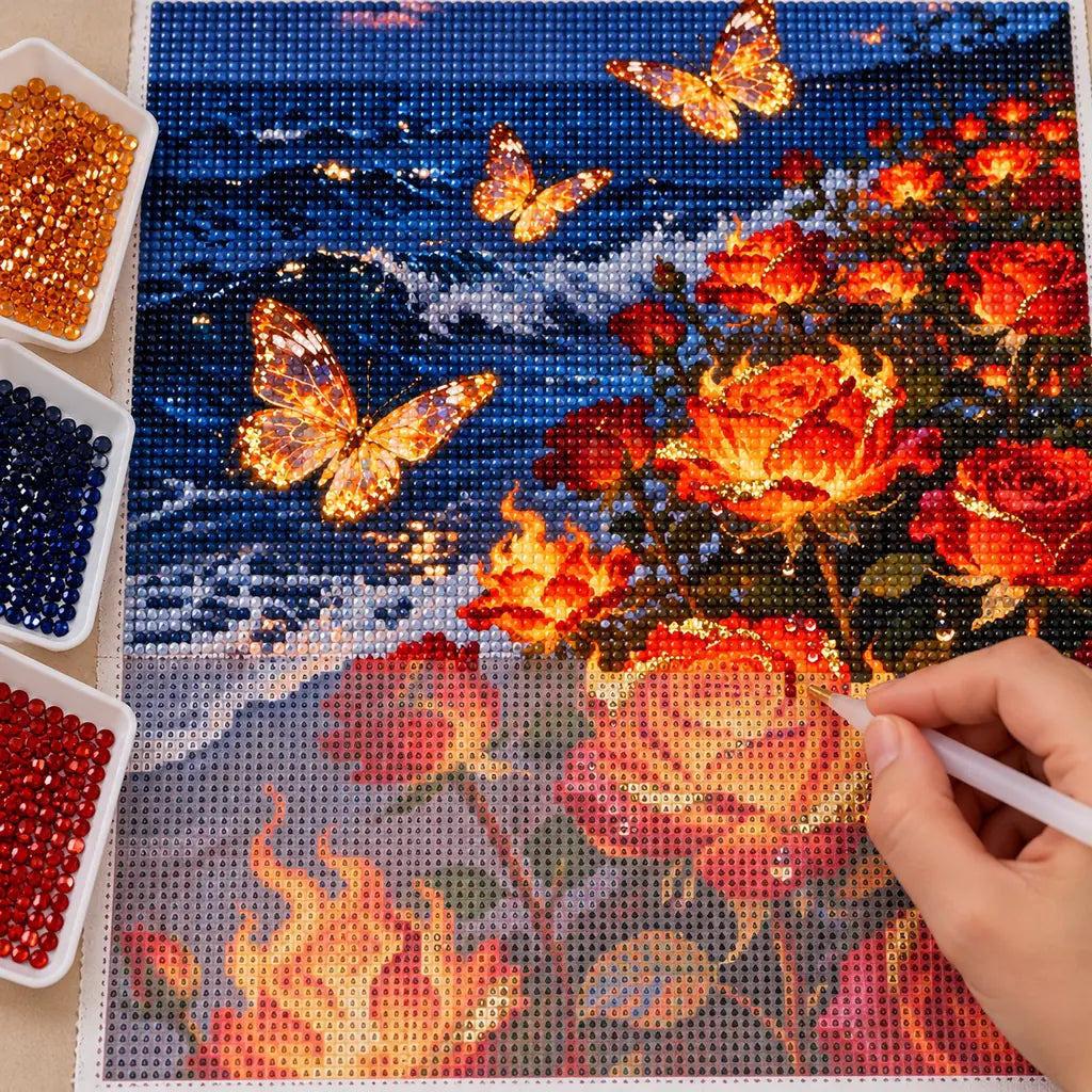 Luminous Butterflies and Fiery Roses: process