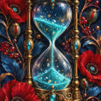 Close-up of sparkling drills on the Luminous Hourglass and Poppies design