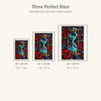 Luminous Hourglass and Poppies diamond painting in 20 by 30, 30 by 40, and 40 by 50 centimeter sizes