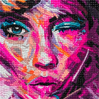 Close-up of colorful drills in the magenta-violet abstract woman portrait.