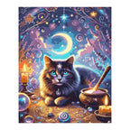 Magical Black Cat with Moon and Cauldron completed artwork on a clean white background