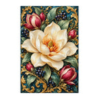 Finished white-background diamond painting of Magnolia Blossom Celadon Frame