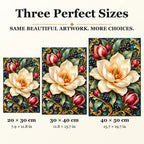 Magnolia Blossom Celadon Frame diamond painting in 20 by 30, 30 by 40, and 40 by 50 centimeter sizes