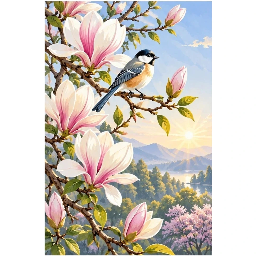 Magnolia Mountain Songbird original artwork on white background